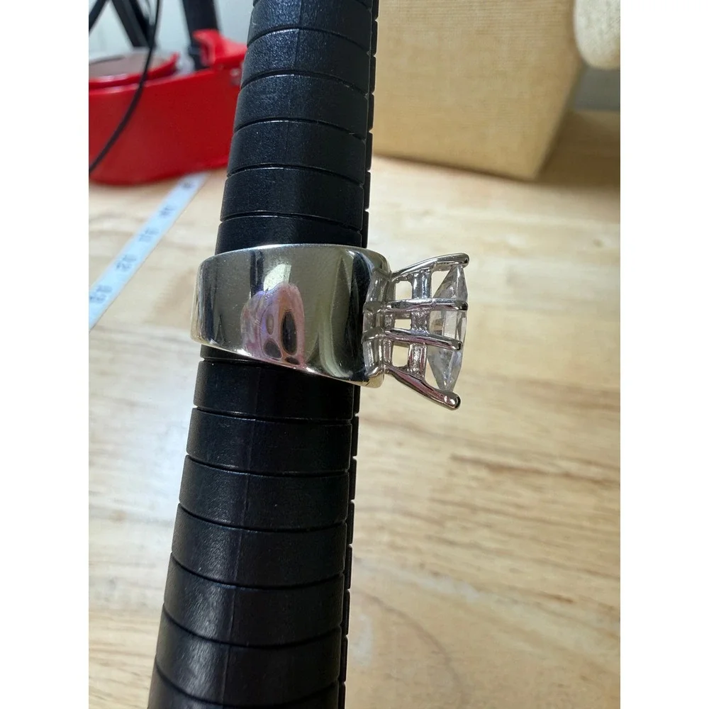 Modern Minimalist Marquise CZ Wide Band Statement Ring 18KT GE Size 7.5